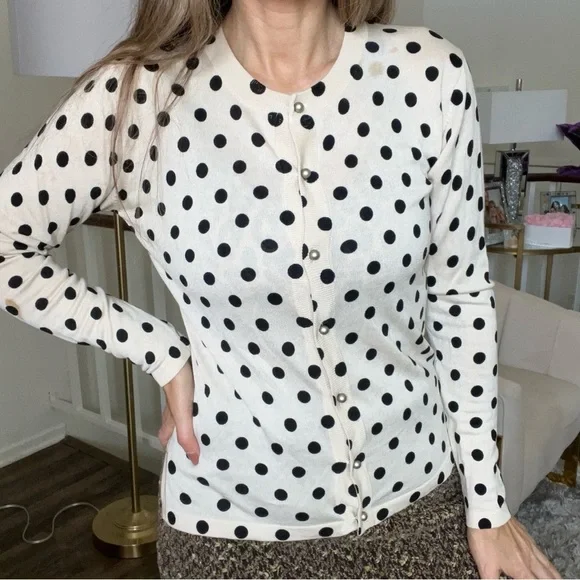 Entracte Vtg Silk Cashmere Polka Dot Crewneck Fitted Button Up Knit Cardigan M - Picture 3 of 16